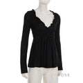Analy Ruched V-Neck Long Sleeve Top [T4FOUG3D]
