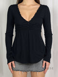 Analy Ruched V-Neck Long Sleeve Top [WDDPDG48]