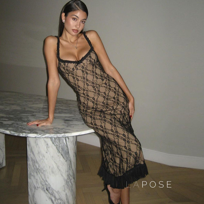 Anapaula Lace Sling Midi Dress [LMFEUD1U]