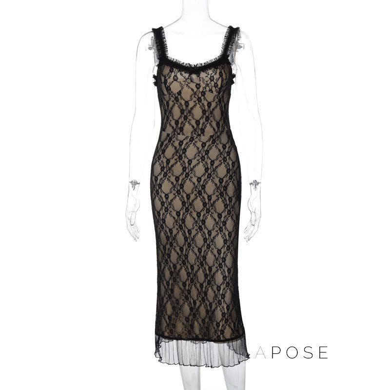 Anapaula Lace Sling Midi Dress [E8VX9ZD3]