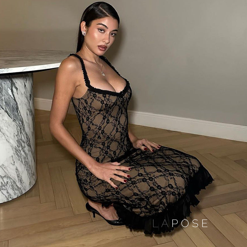 Anapaula Lace Sling Midi Dress [XHNO7HKT]
