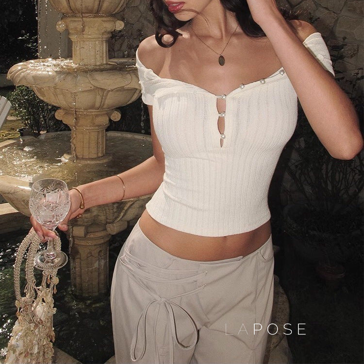 Angelyn Off-Shoulder Pearl Top [U6GK7WIL]