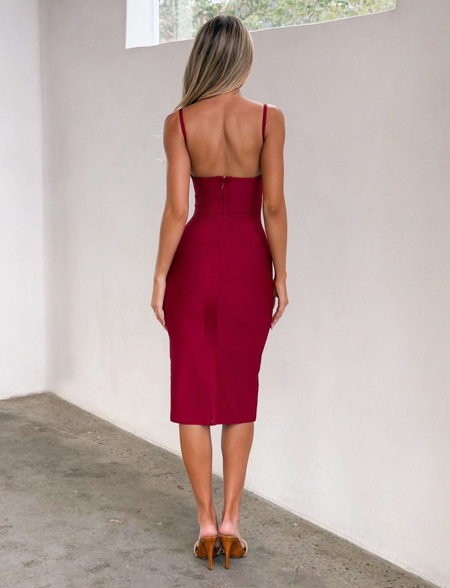 LaPose Anijah Midi Bandage Dress - Cherry