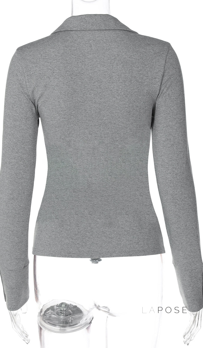 Aniylah Ribbed Collared Button Top [DICCJRXQ]