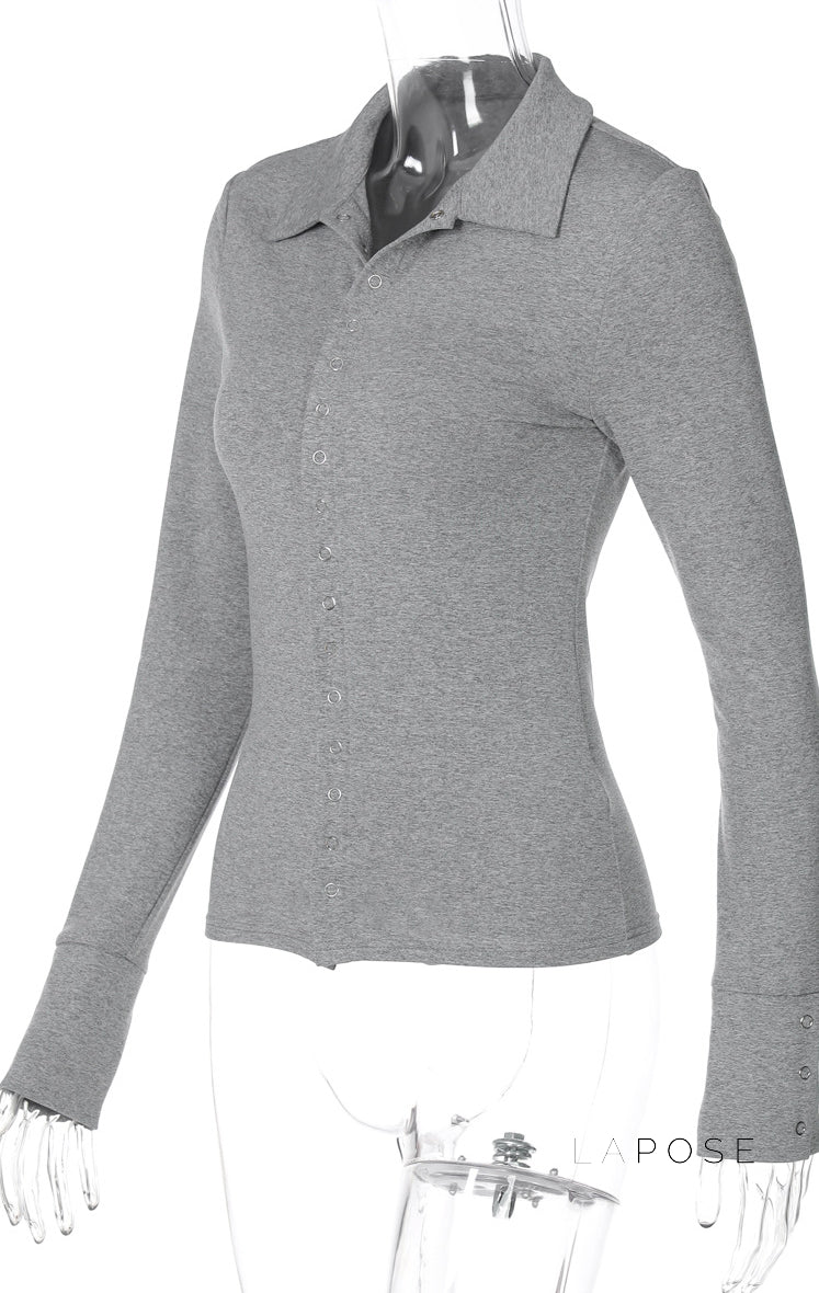 Aniylah Ribbed Collared Button Top [MY6GC3Y2]