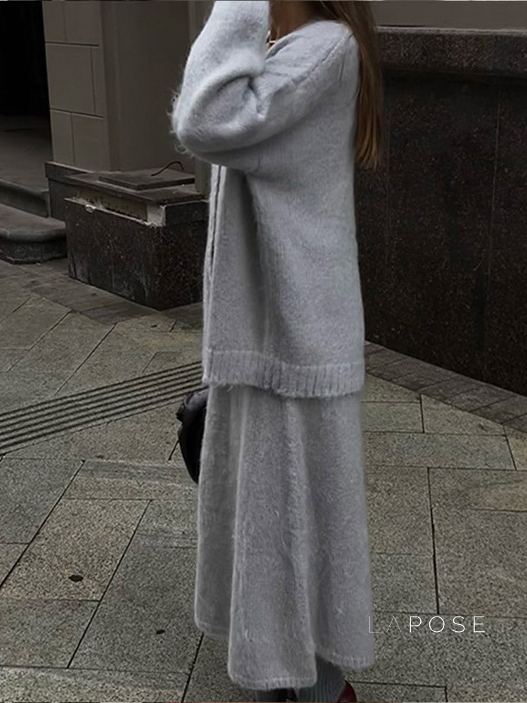 Annalyn V-neck Knit Skirt Set [W2OF9T3K]