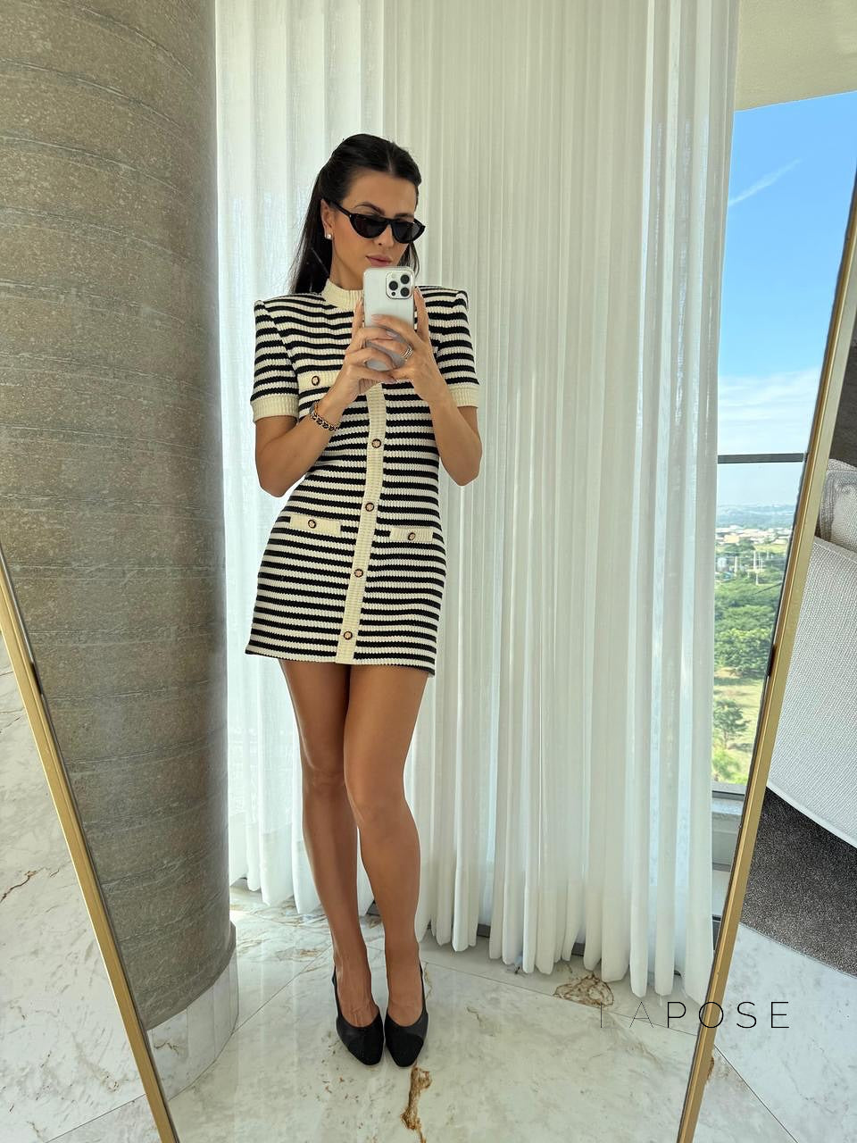 Annamae Striped Button-Front Knit Mini Dress [OHQ8B2RA]