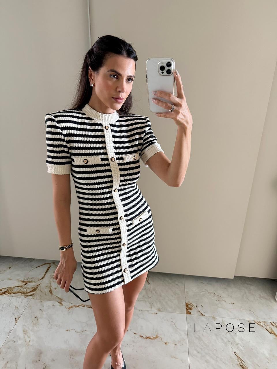 Annamae Striped Button-Front Knit Mini Dress [E8DGAJEI]