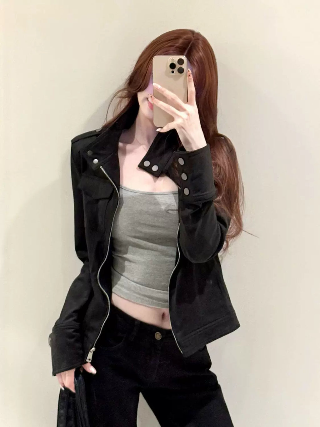 LaPose - Ansleigh Retro Suede Slim Jacket - Black Color