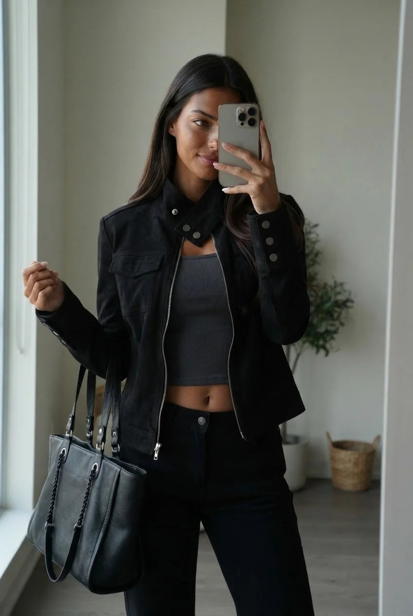 LaPose - Ansleigh Retro Suede Slim Jacket - Black Color