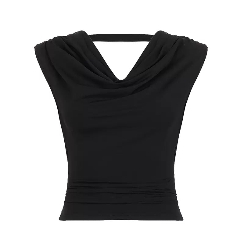LaPose - Antonia Beaded Back Cowl Top - Black Color
