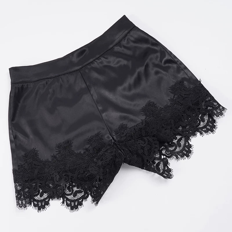 LaPose - Anvitha Lace Hem Satin Shorts