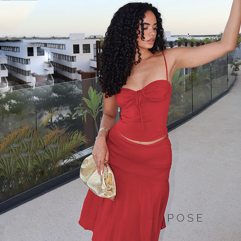 Aria One-Shoulder Skirt Set [Q24T39GF]