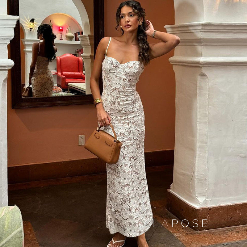 Ariadne Lace Backless Midi Dress [N9WHY3CD]
