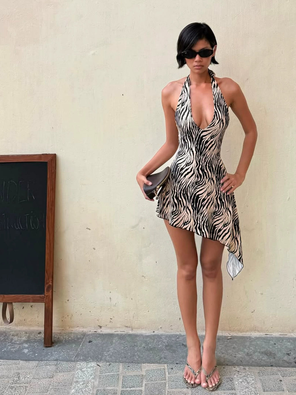 Ariani Halter Asymmetric Mini Dress