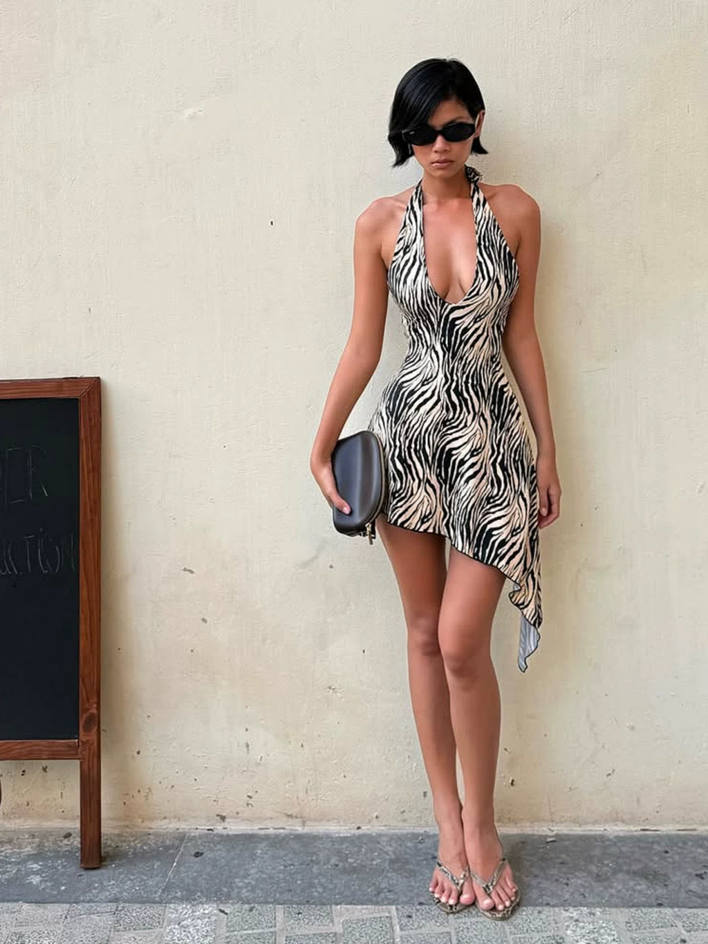 Ariani Halter Asymmetric Mini Dress