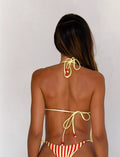 LaPose Arianna Reversible Triangle Bikini Top - Red Yellow Dot and Stripe