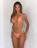 LaPose Arianna Reversible Triangle Bikini Top - Red Yellow Dot and Stripe