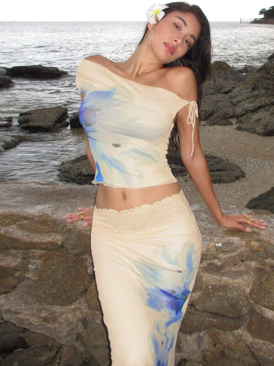 Ariel Floral One-Shoulder Skirt Set