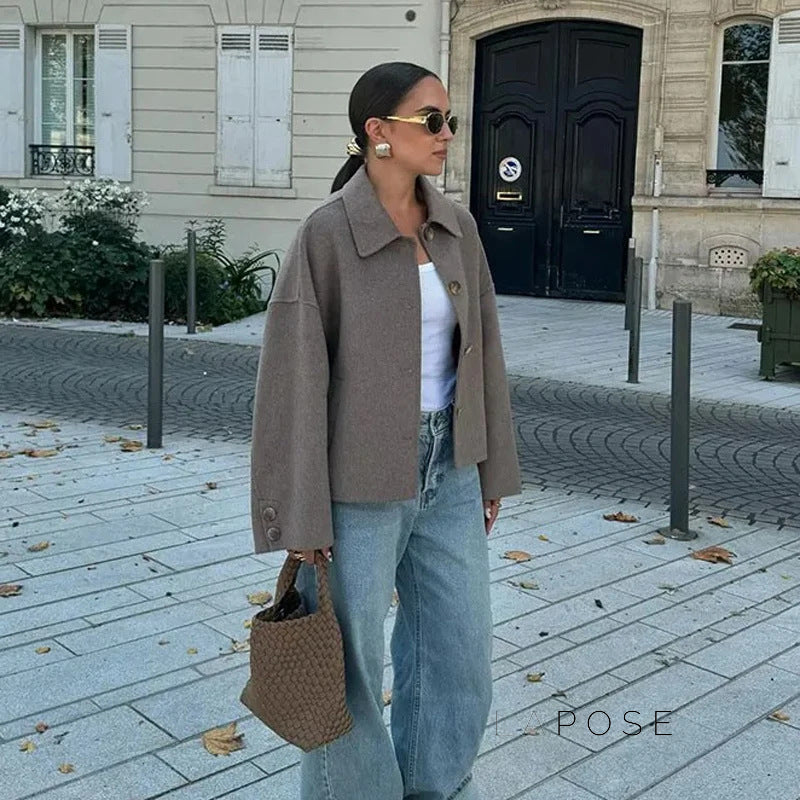 Arina Lapel Button-Up Jacket [Z2QH0TUS]