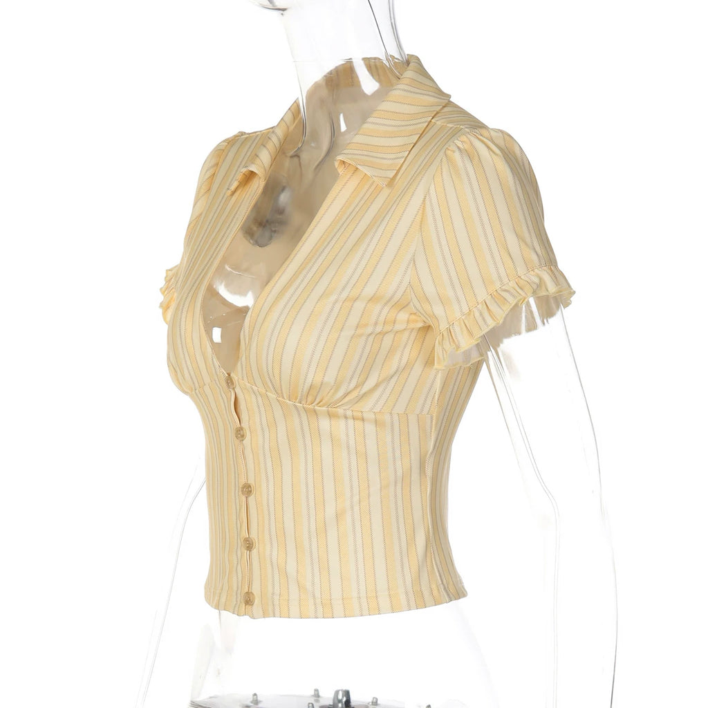 LaPose - Ariya Striped V-Neck Slim Top