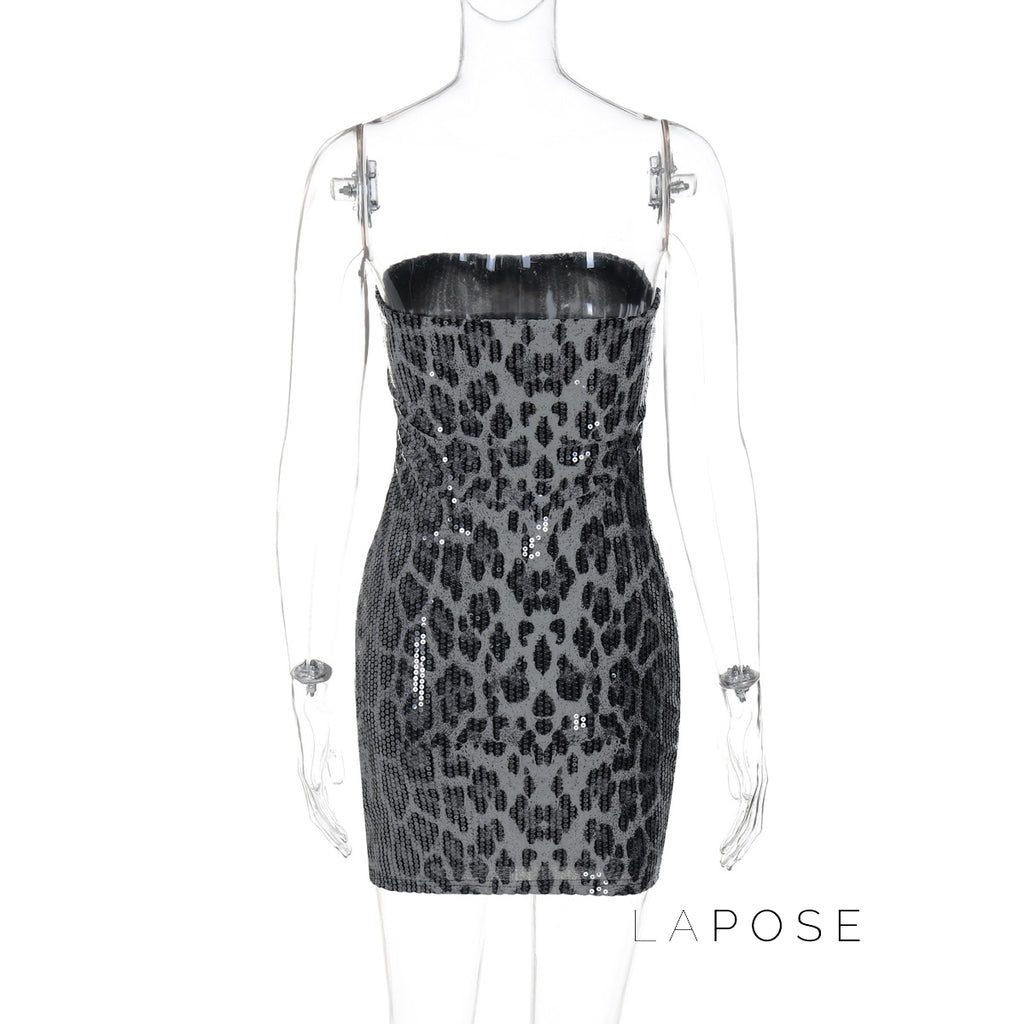 Arleen Strapless Sequin Leopard Mini Dress [P8O5MCE9]
