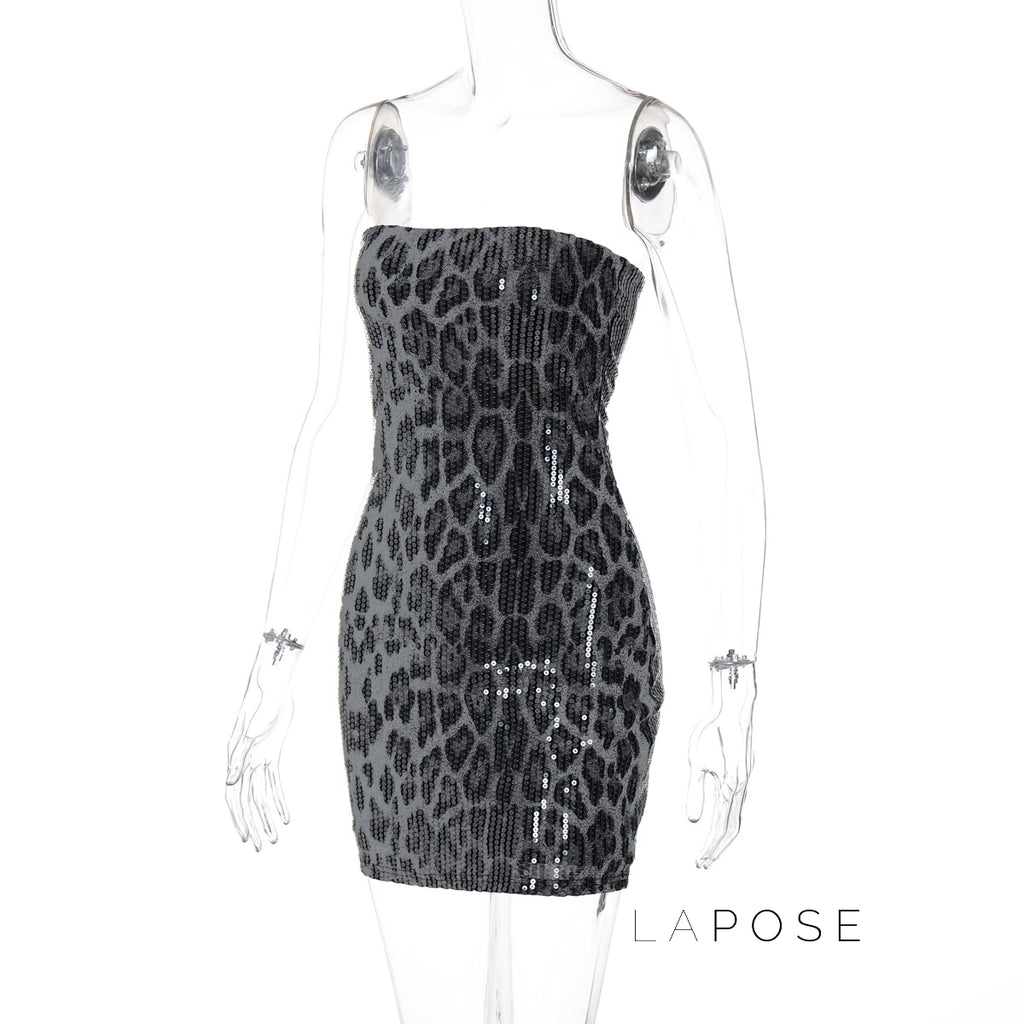 Arleen Strapless Sequin Leopard Mini Dress [JU2KY6KJ]