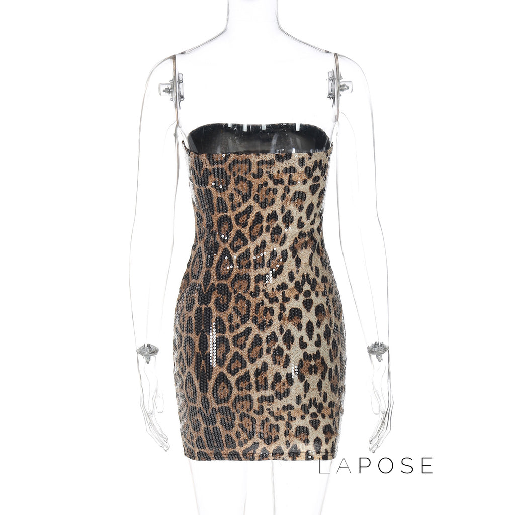 Arleen Strapless Sequin Leopard Mini Dress [K4YPJVHO]