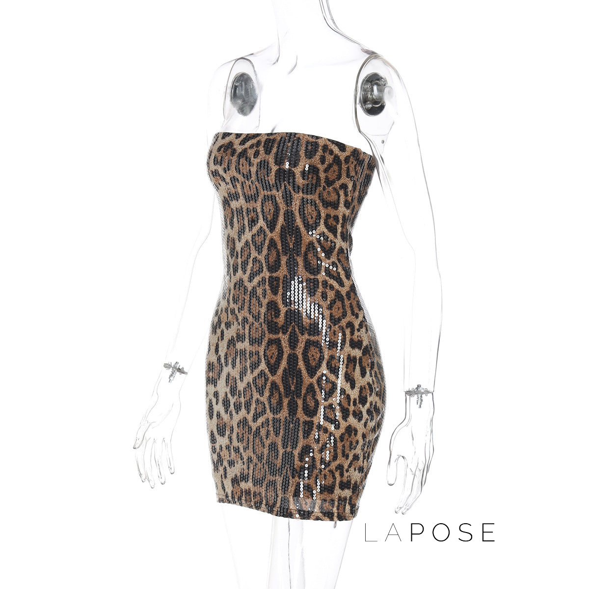Arleen Strapless Sequin Leopard Mini Dress [YIEKXBNG]