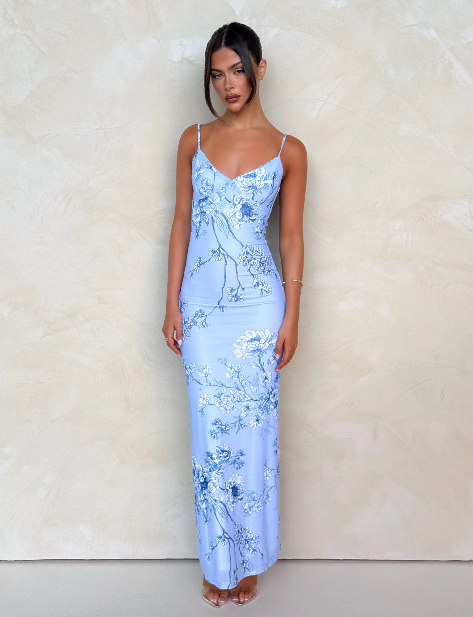 LaPose Arlette Radiant Floral Maxi Dress - Blue Ceramic Floral
