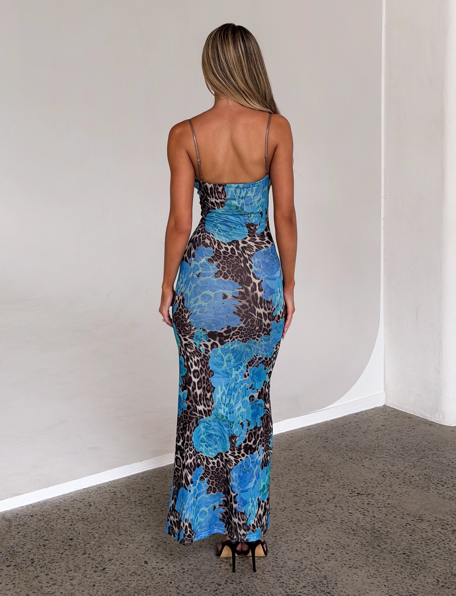 LaPose Arlette Radiant Floral Maxi Dress - Blue Leopard