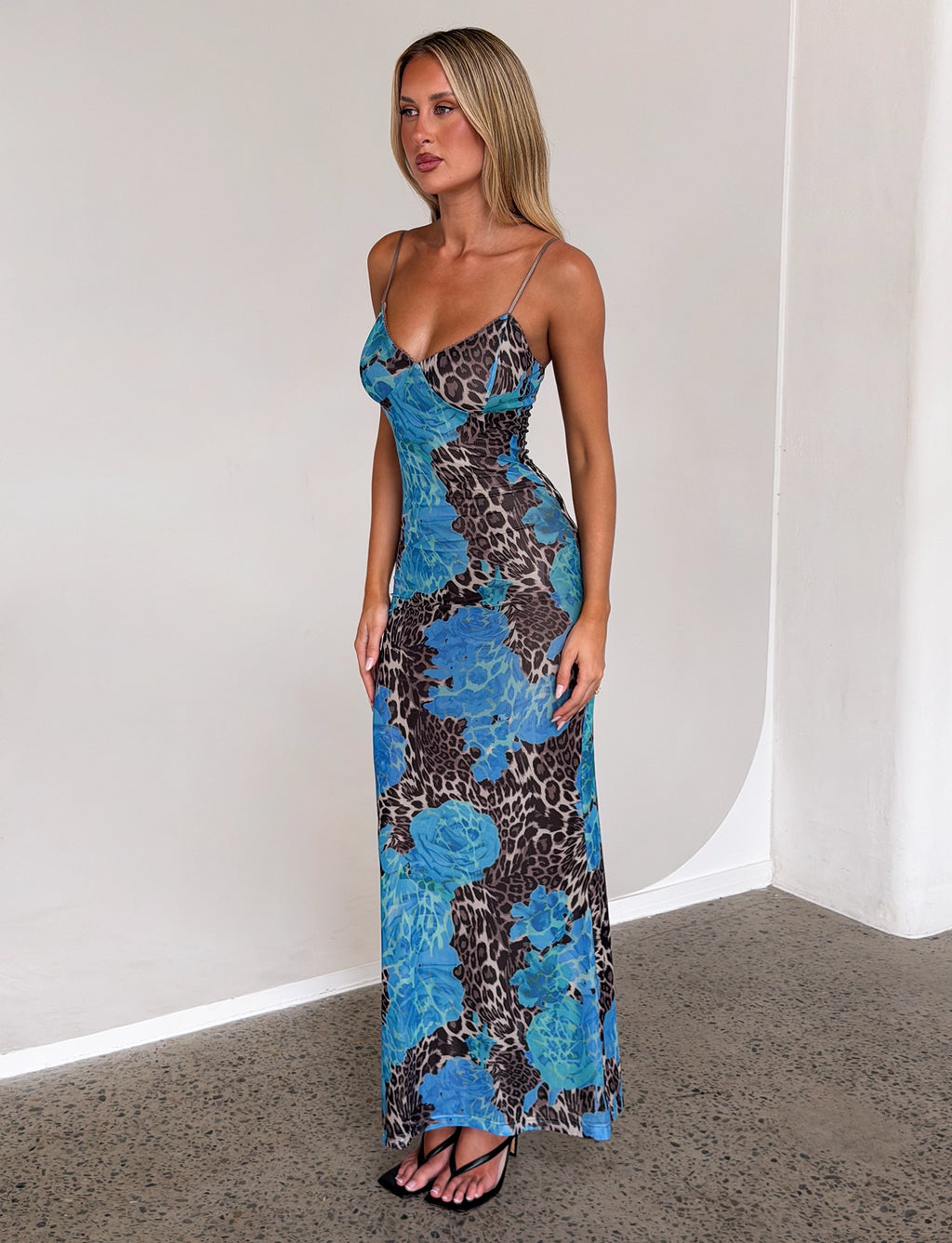 LaPose Arlette Radiant Floral Maxi Dress - Blue Leopard