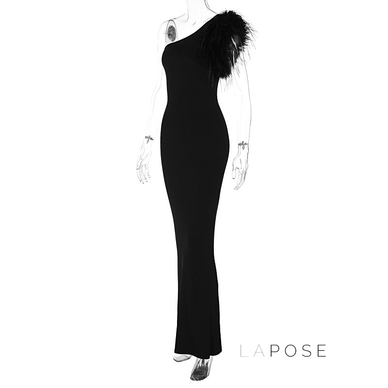 Aryana Feather One-Shoulder Gown [4CU4NUDZ]
