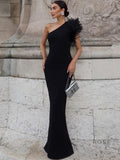 Aryana Feather One-Shoulder Gown [6R54BEVG]