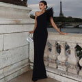 Aryana Feather One-Shoulder Gown [WJM22TLL]