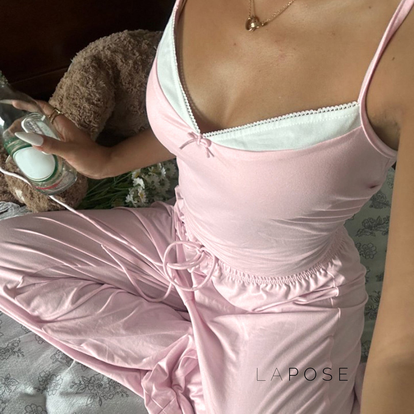 Asma Pink Knitted Lounge Set [IHF1F2WX]