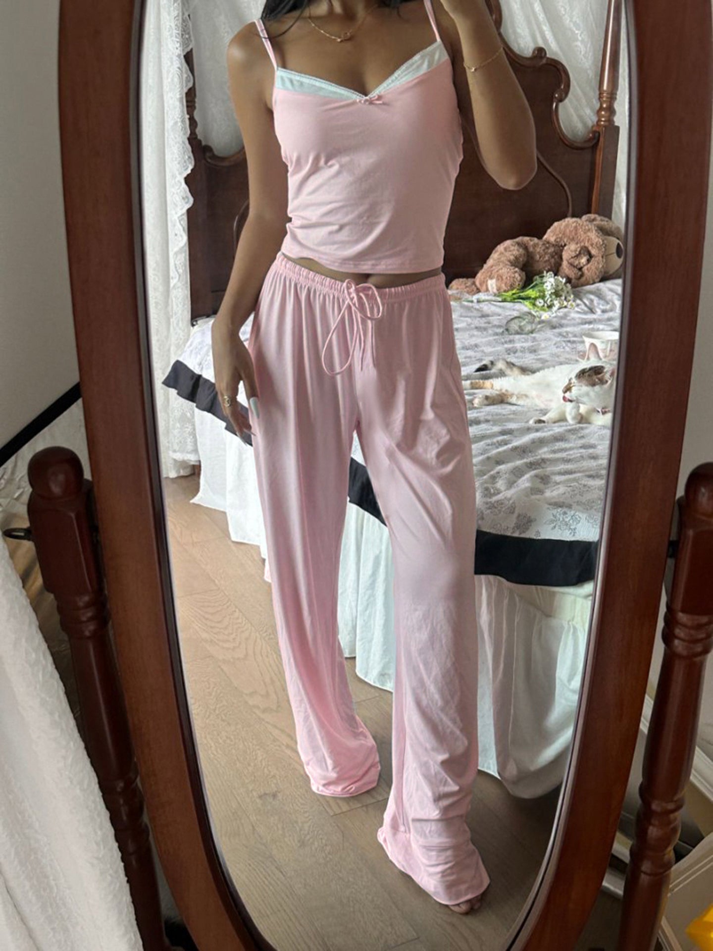 Asma Pink Knitted Lounge Set [X24U1JIM]