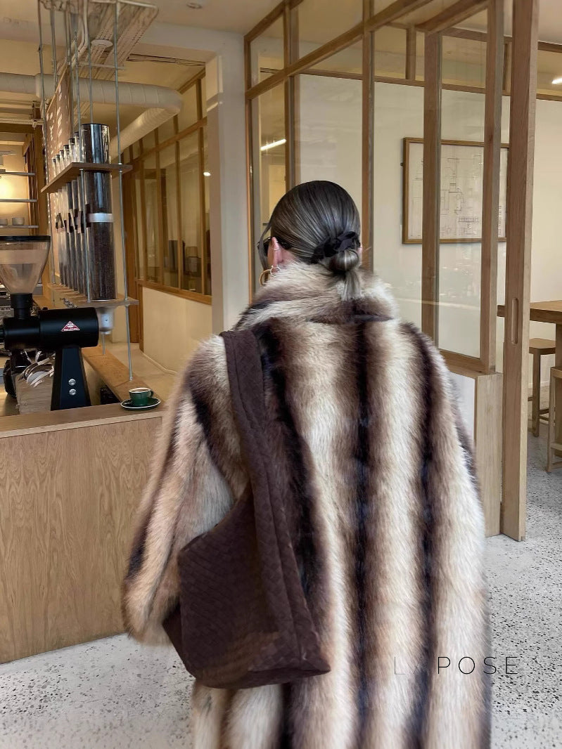 Asma Striped Faux Fur Coat [8JRTN7C0]