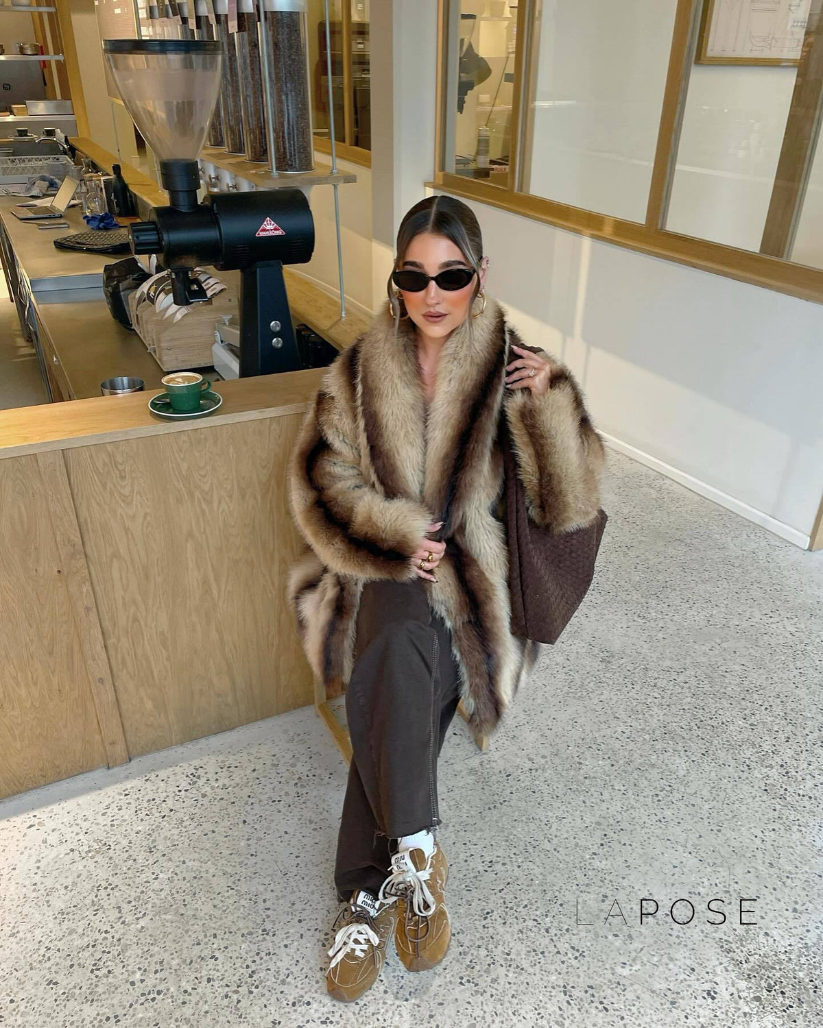 Asma Striped Faux Fur Coat [CMRO71RW]
