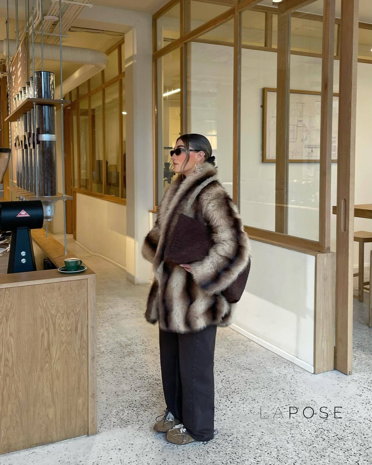 Asma Striped Faux Fur Coat [GNKB3DV9]