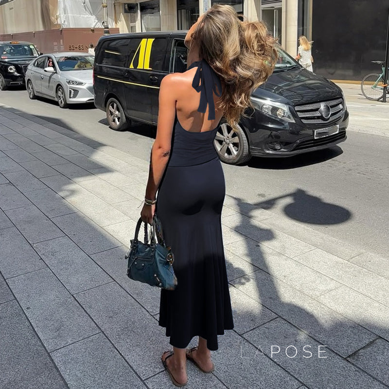 Asra Halter Pleated Maxi Dress [NHZV6A34]