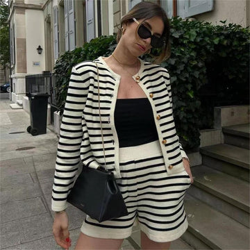 Astoria Striped Knit Short Set [O03M09RI]