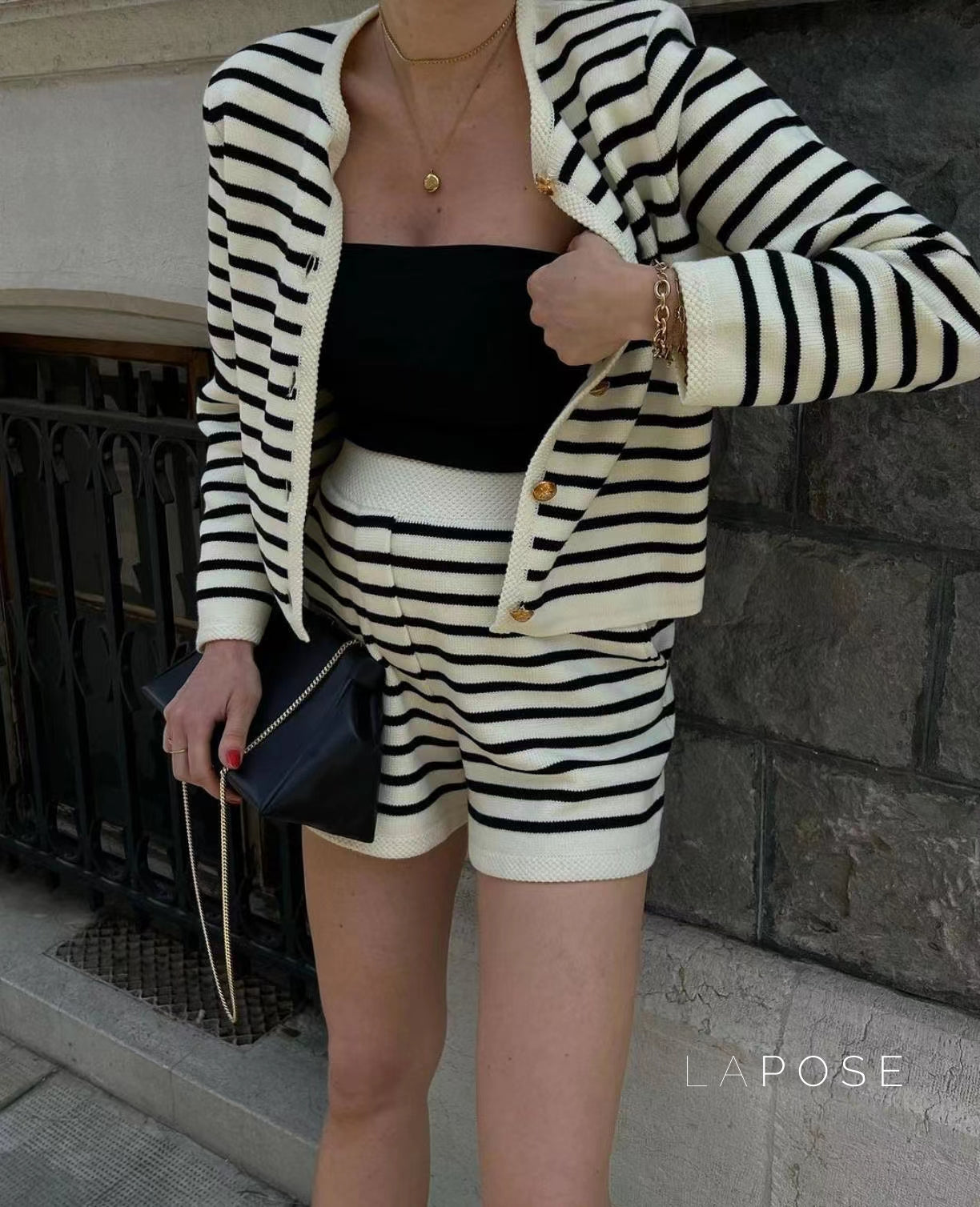 Astoria Striped Knit Short Set [CI7N59NK]