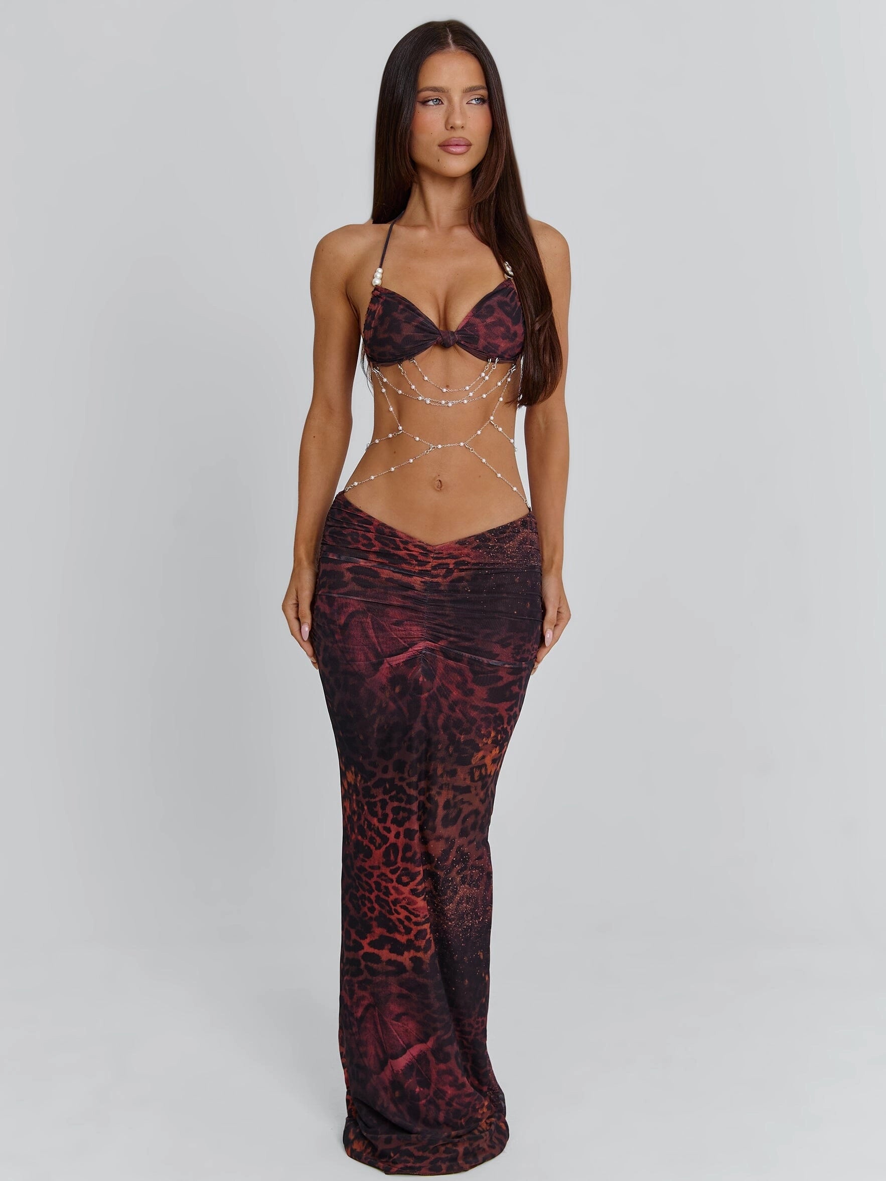 LaPose Astrid Ruched Pearl Maxi Dress - Cyrene