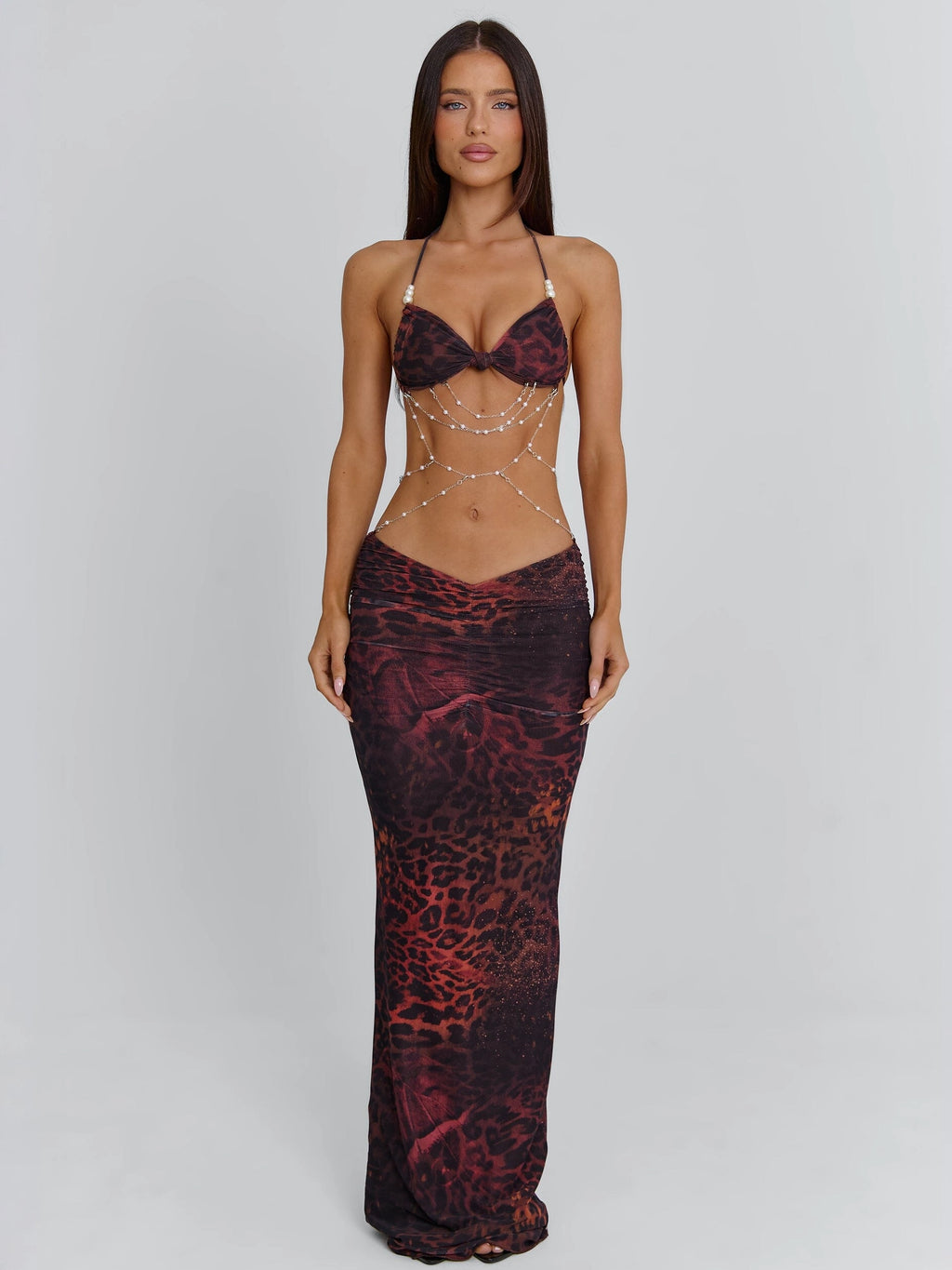 LaPose Astrid Ruched Pearl Maxi Dress - Cyrene