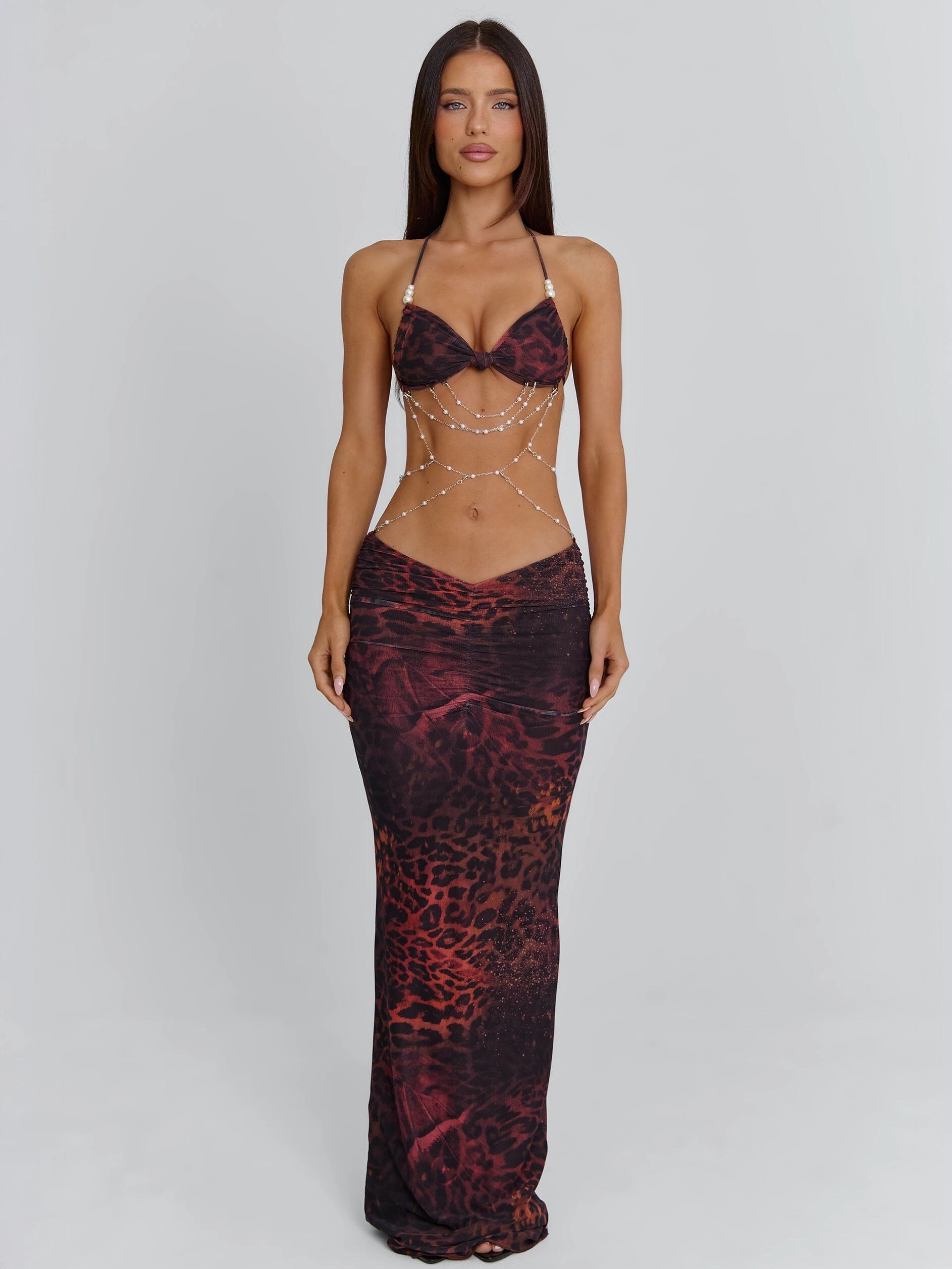 LaPose Astrid Ruched Pearl Maxi Dress - Cyrene