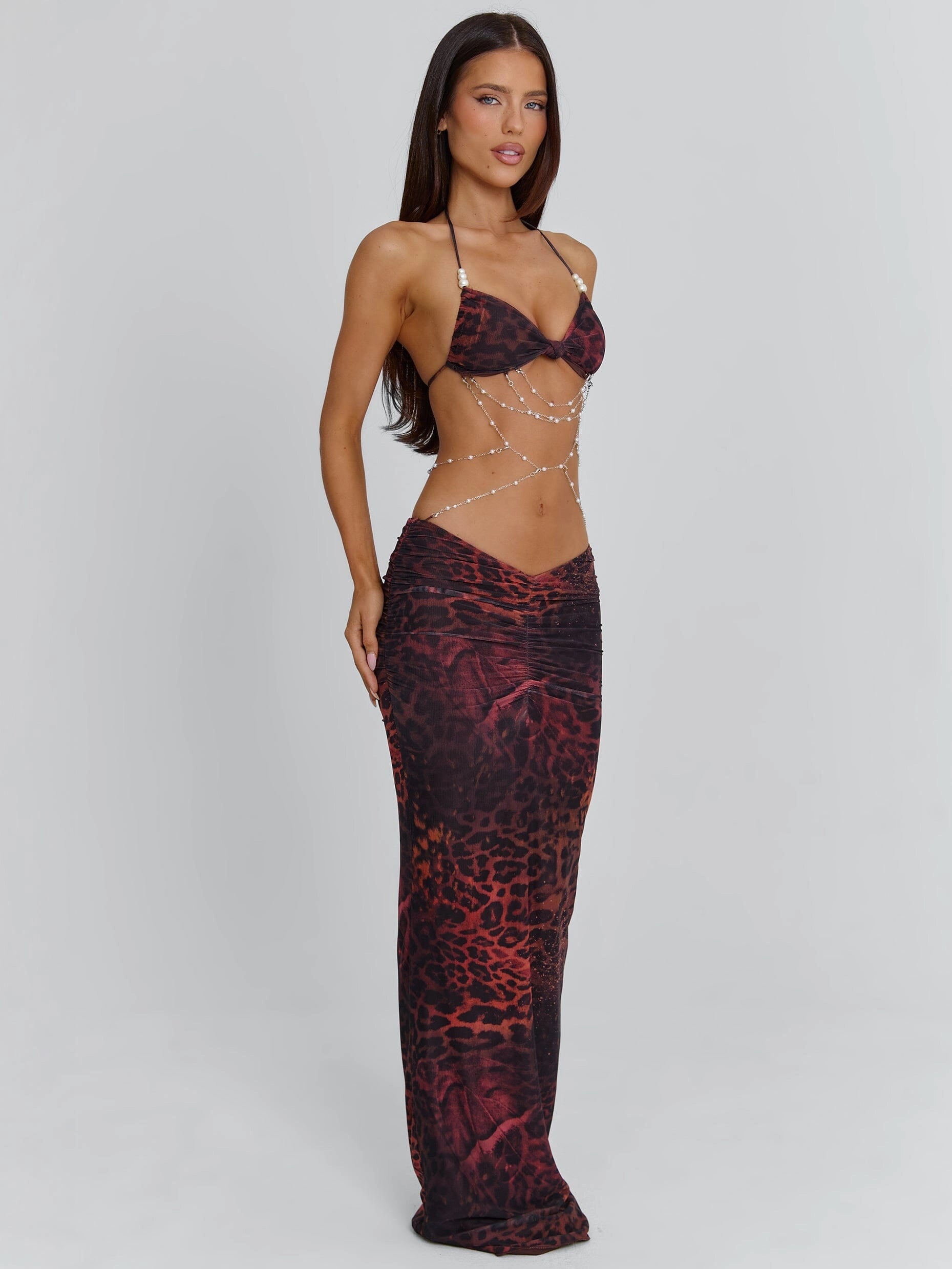 LaPose Astrid Ruched Pearl Maxi Dress - Cyrene