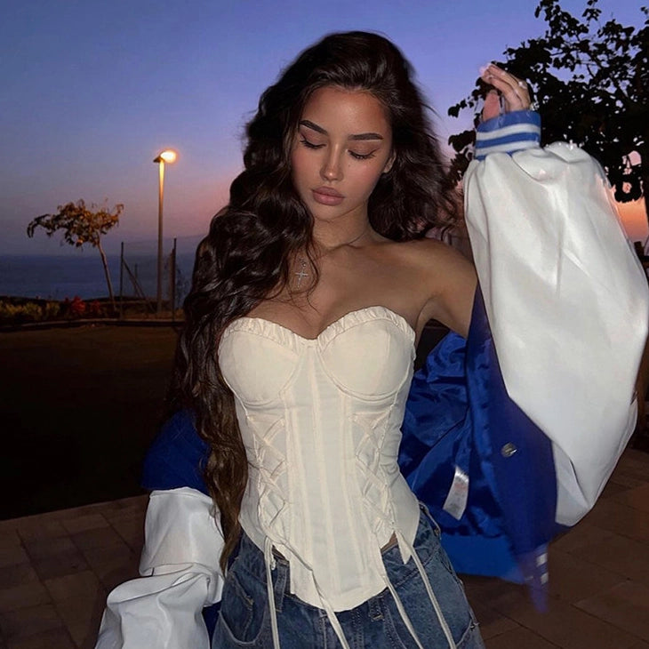 Asymmetrical Lace-Up Tube Top [FE4HAN1A]