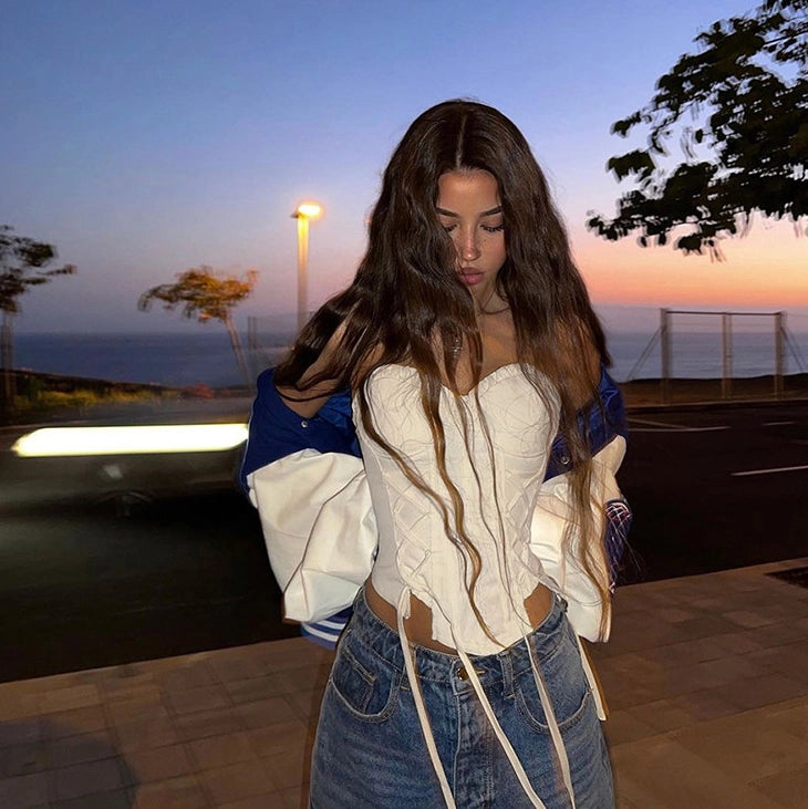 Asymmetrical Lace-Up Tube Top [W0G1AAMI]