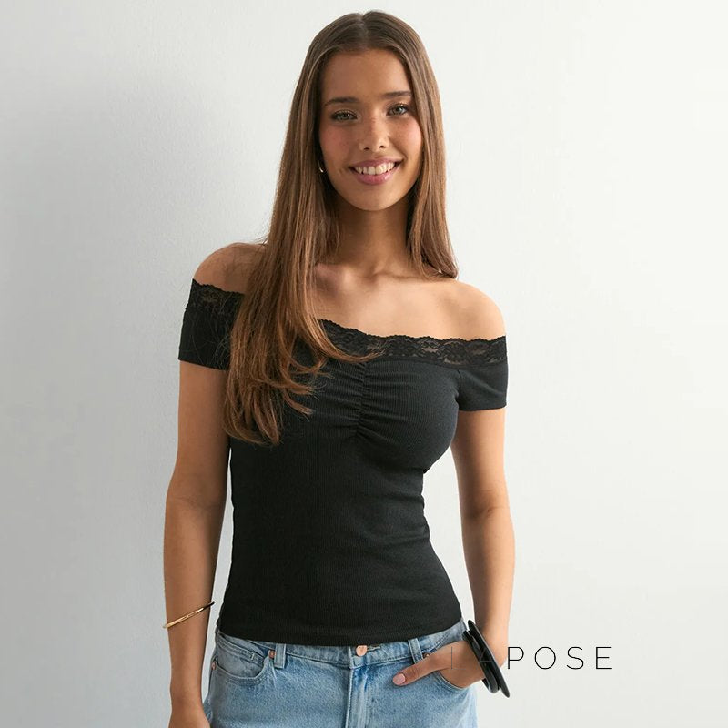 Augusta Lace Bardot Crop Top [HGYFEJ4Y]